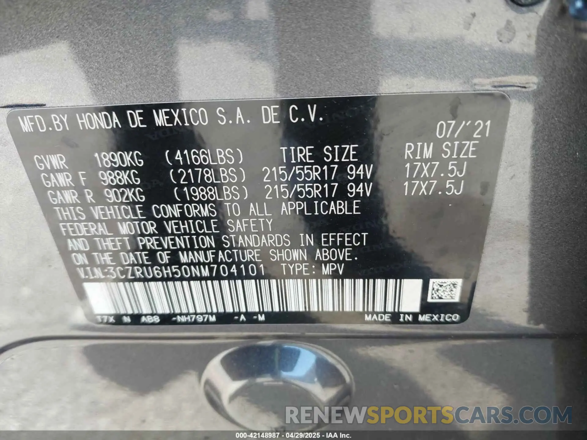 9 fotografías del automóvil dañado 3CZRU6H50NM704101 HONDA HR-V 2022