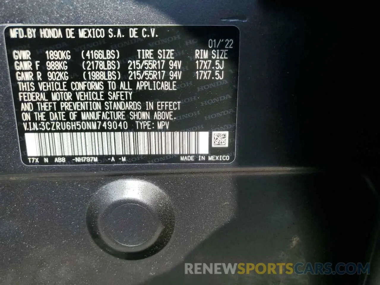 13 fotografías del automóvil dañado 3CZRU6H50NM749040 HONDA HR-V 2022