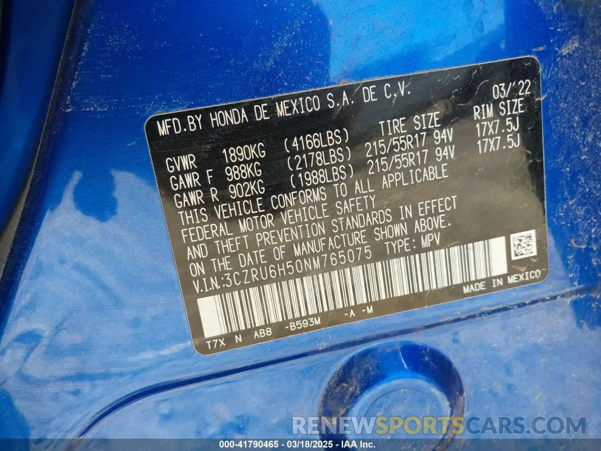 9 fotografías del automóvil dañado 3CZRU6H50NM765075 HONDA HR-V 2022