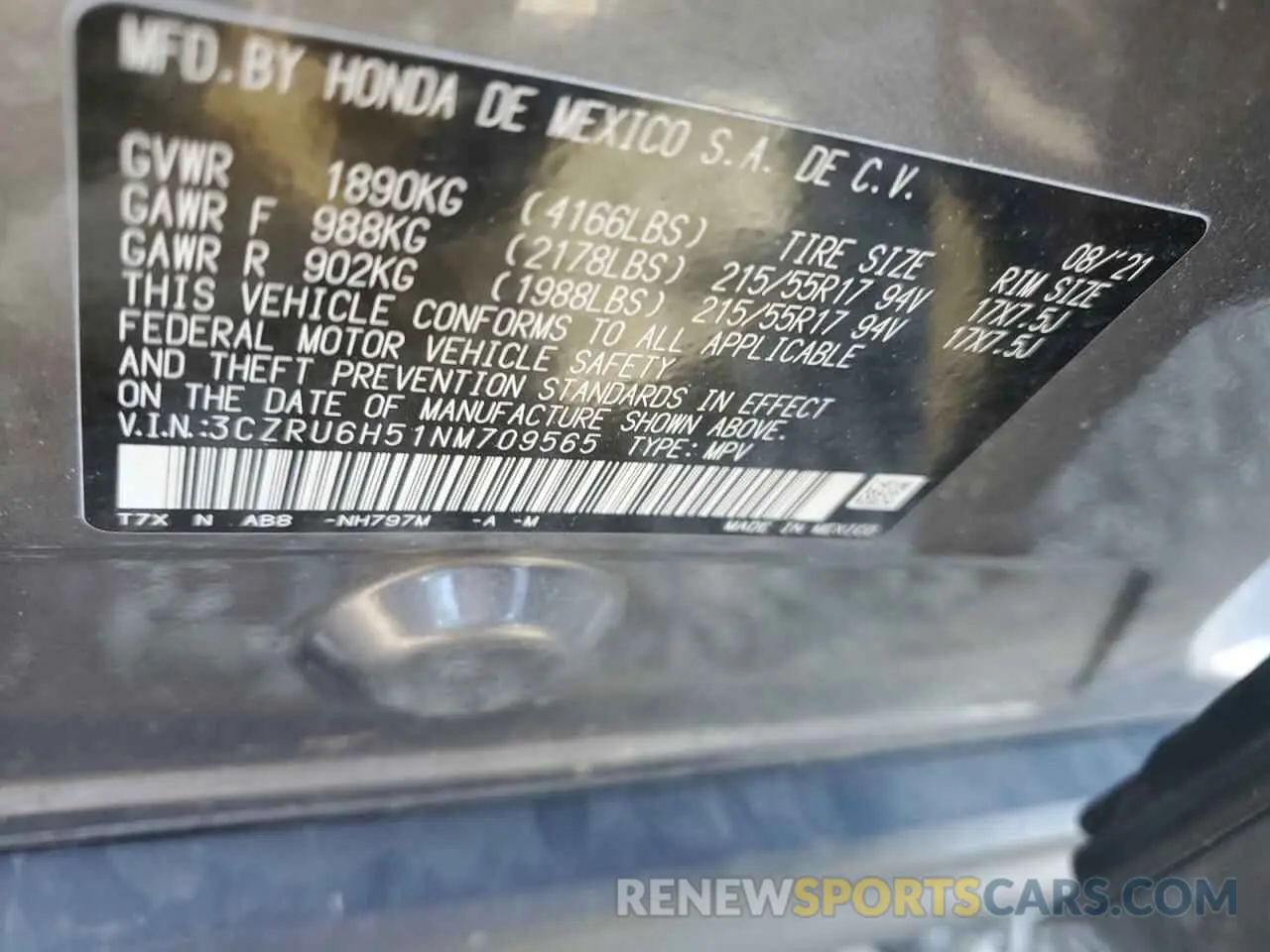 13 fotografías del automóvil dañado 3CZRU6H51NM709565 HONDA HR-V 2022