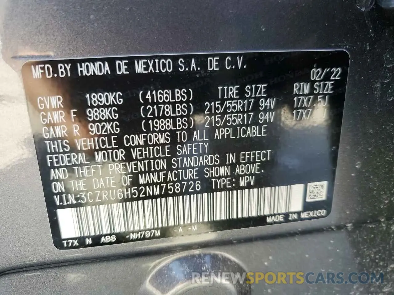 13 fotografías del automóvil dañado 3CZRU6H52NM758726 HONDA HR-V 2022