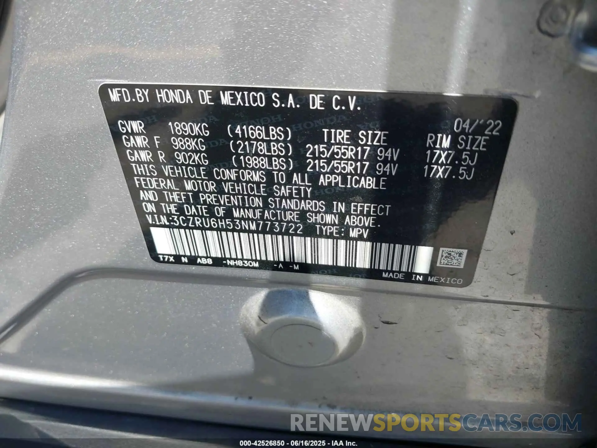 9 fotografías del automóvil dañado 3CZRU6H53NM773722 HONDA HR-V 2022