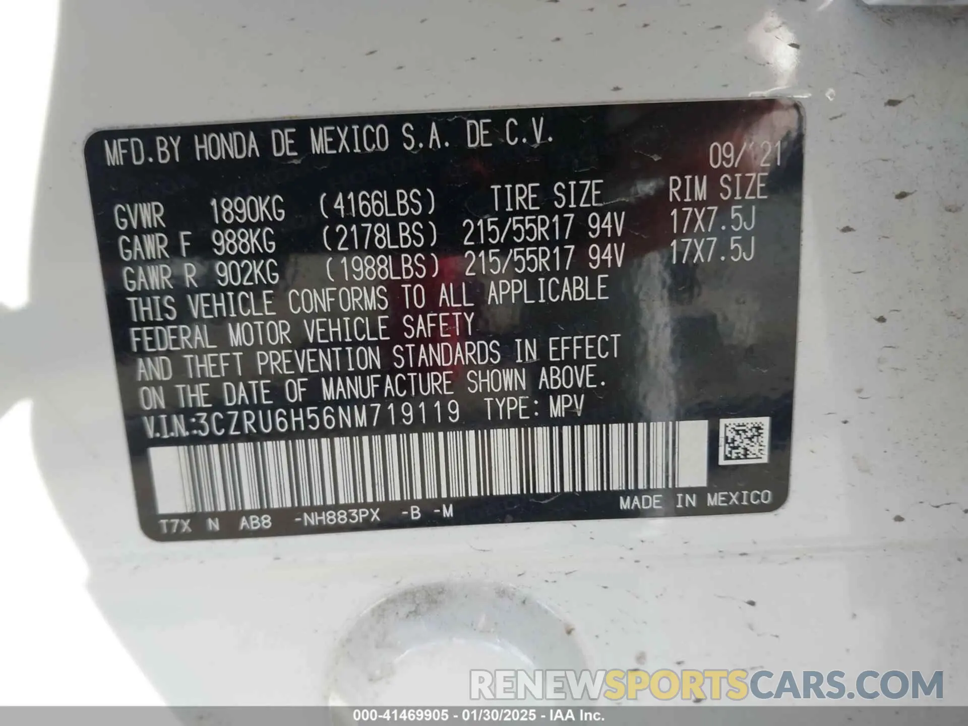 9 fotografías del automóvil dañado 3CZRU6H56NM719119 HONDA HR-V 2022