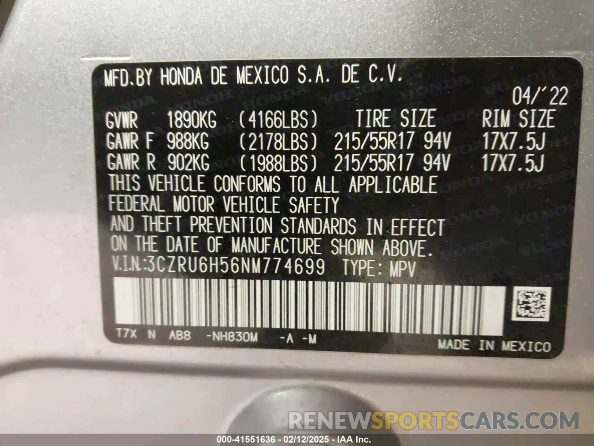 9 fotografías del automóvil dañado 3CZRU6H56NM774699 HONDA HR-V 2022