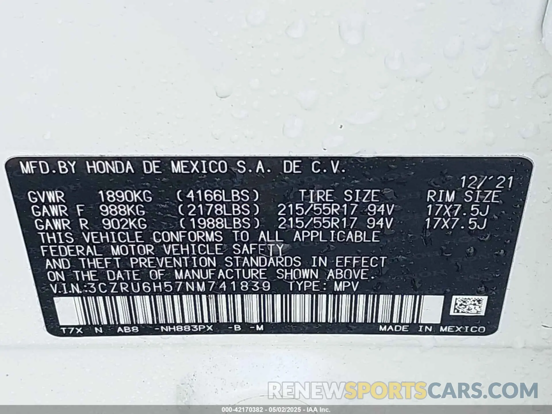 9 fotografías del automóvil dañado 3CZRU6H57NM741839 HONDA HR-V 2022