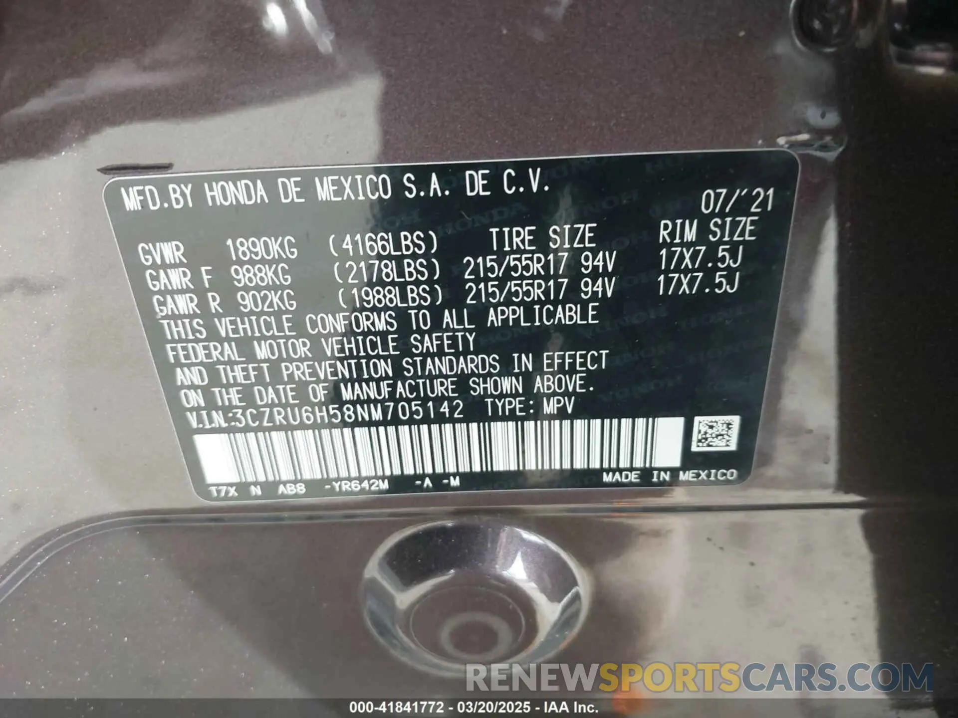 9 fotografías del automóvil dañado 3CZRU6H58NM705142 HONDA HR-V 2022