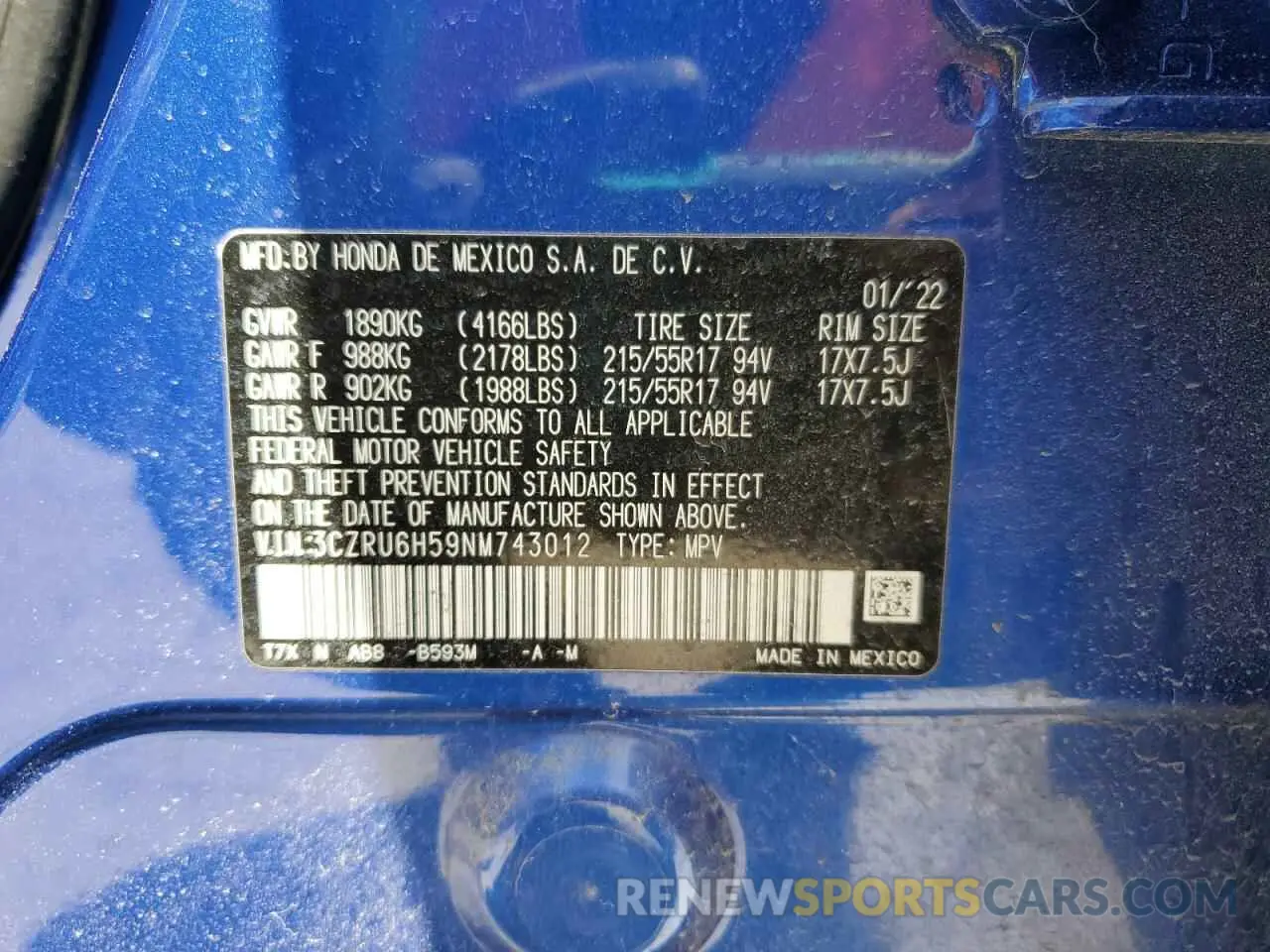 14 fotografías del automóvil dañado 3CZRU6H59NM743012 HONDA HR-V 2022