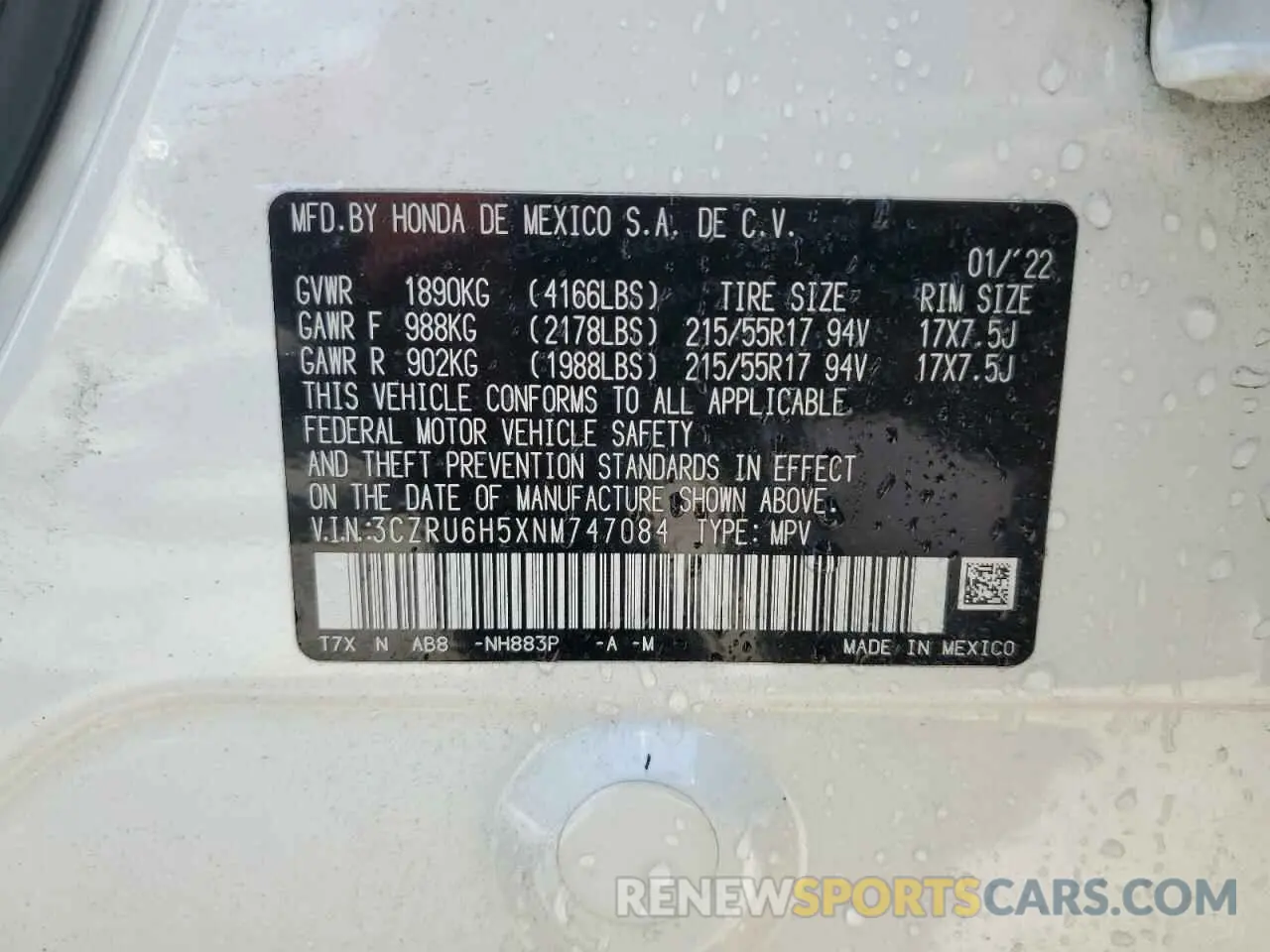13 fotografías del automóvil dañado 3CZRU6H5XNM747084 HONDA HR-V 2022