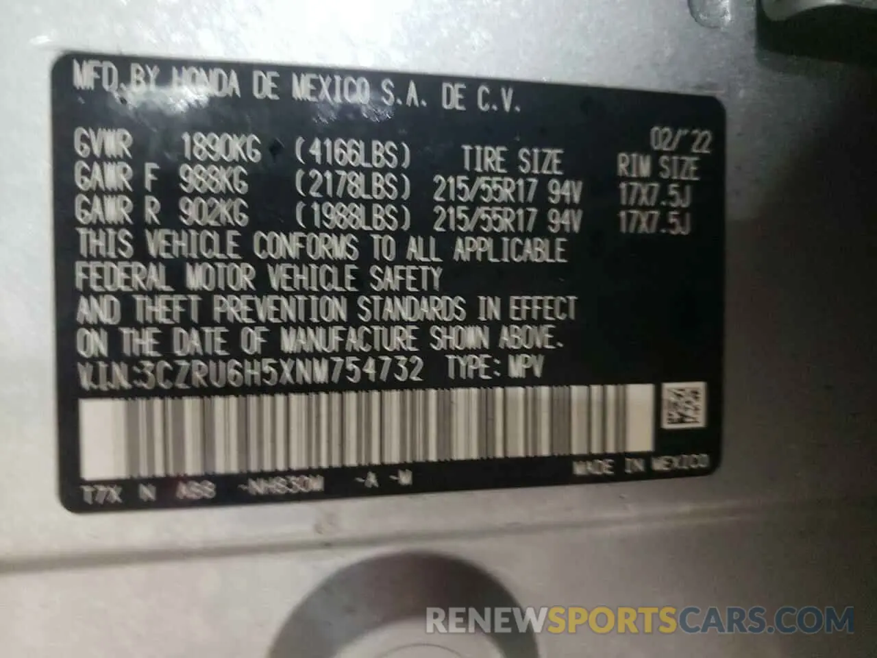 12 fotografías del automóvil dañado 3CZRU6H5XNM754732 HONDA HR-V 2022