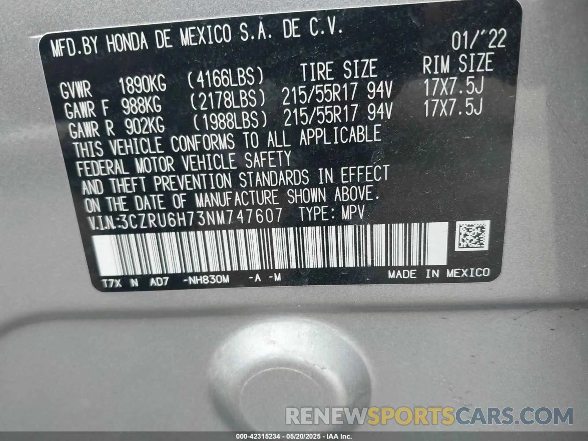 9 fotografías del automóvil dañado 3CZRU6H73NM747607 HONDA HR-V 2022