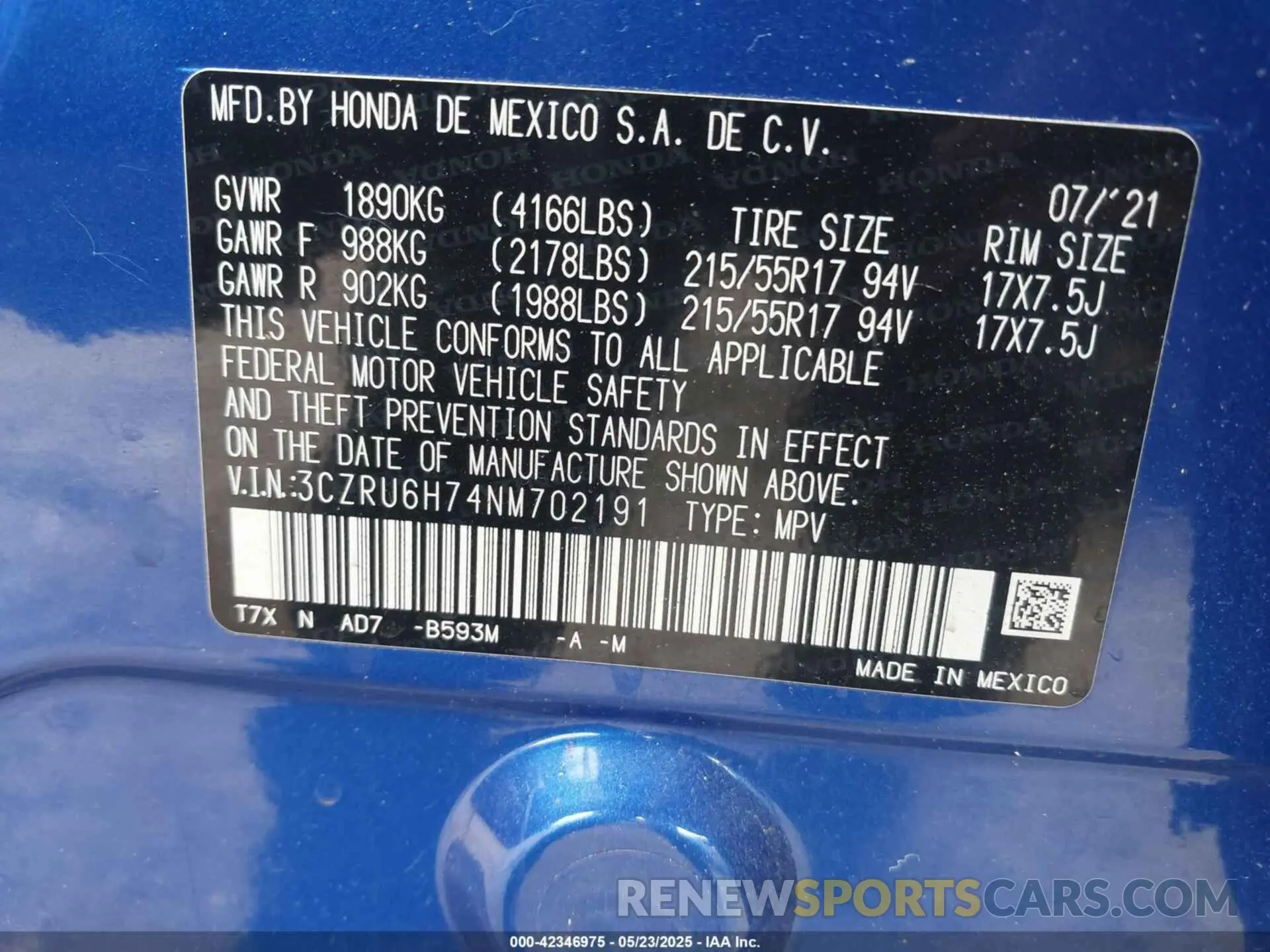 9 fotografías del automóvil dañado 3CZRU6H74NM702191 HONDA HR-V 2022