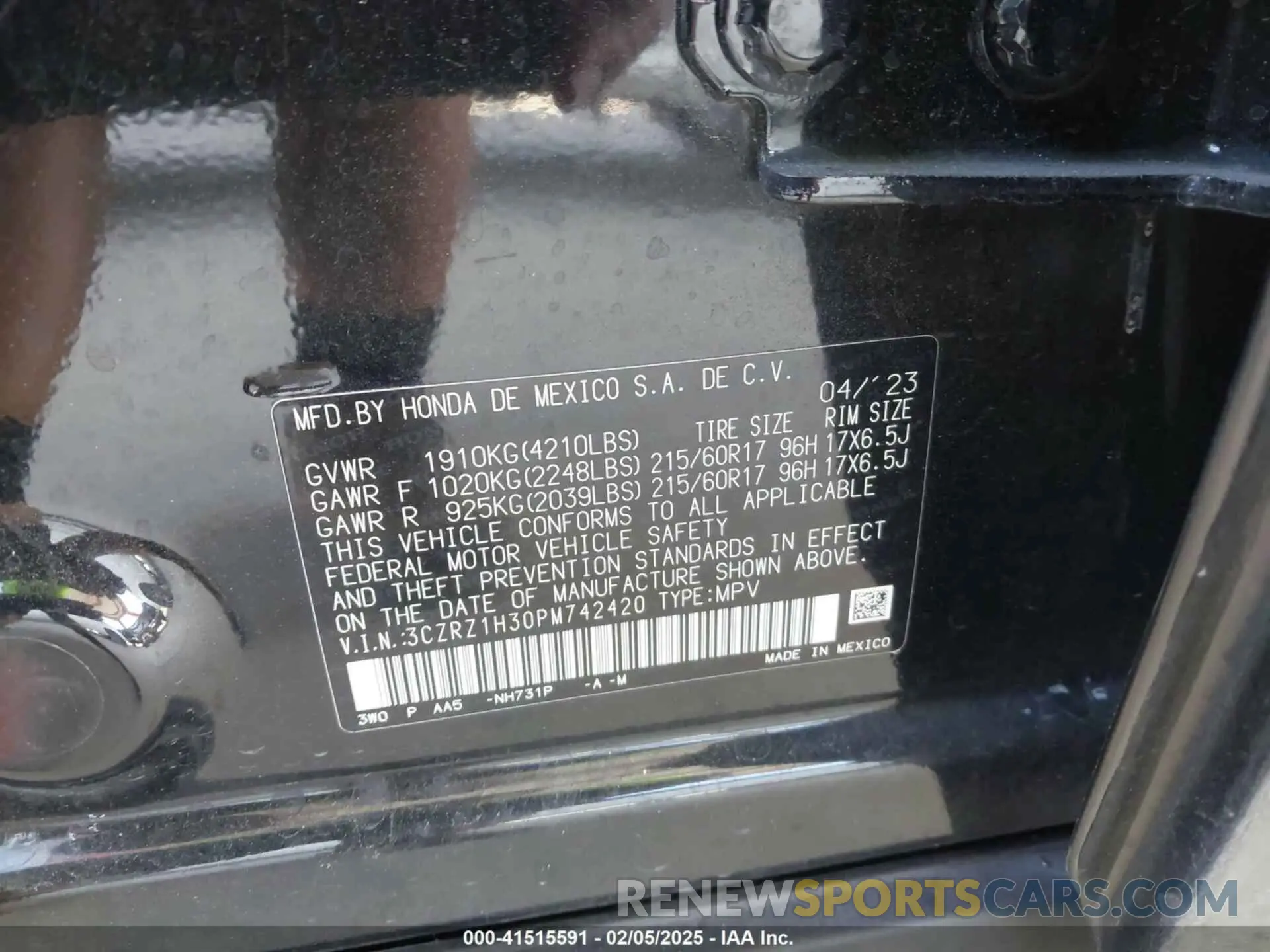 9 fotografías del automóvil dañado 3CZRZ1H30PM742420 HONDA HR-V 2023