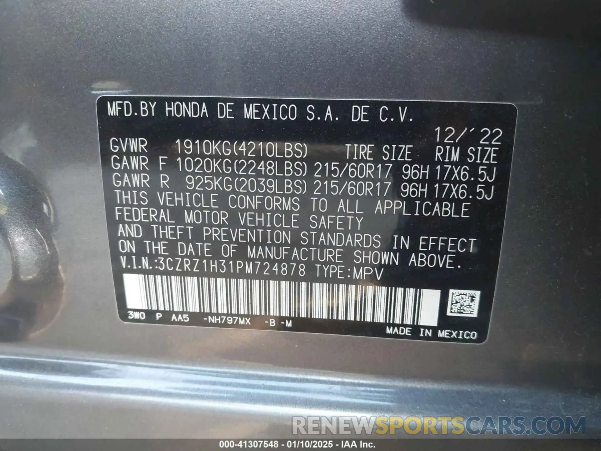 9 fotografías del automóvil dañado 3CZRZ1H31PM724878 HONDA HR-V 2023