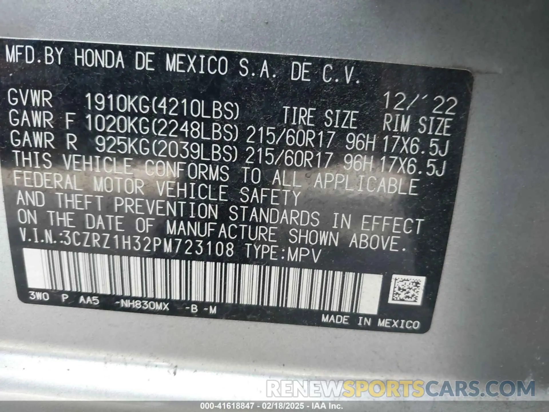 9 fotografías del automóvil dañado 3CZRZ1H32PM723108 HONDA HR-V 2023