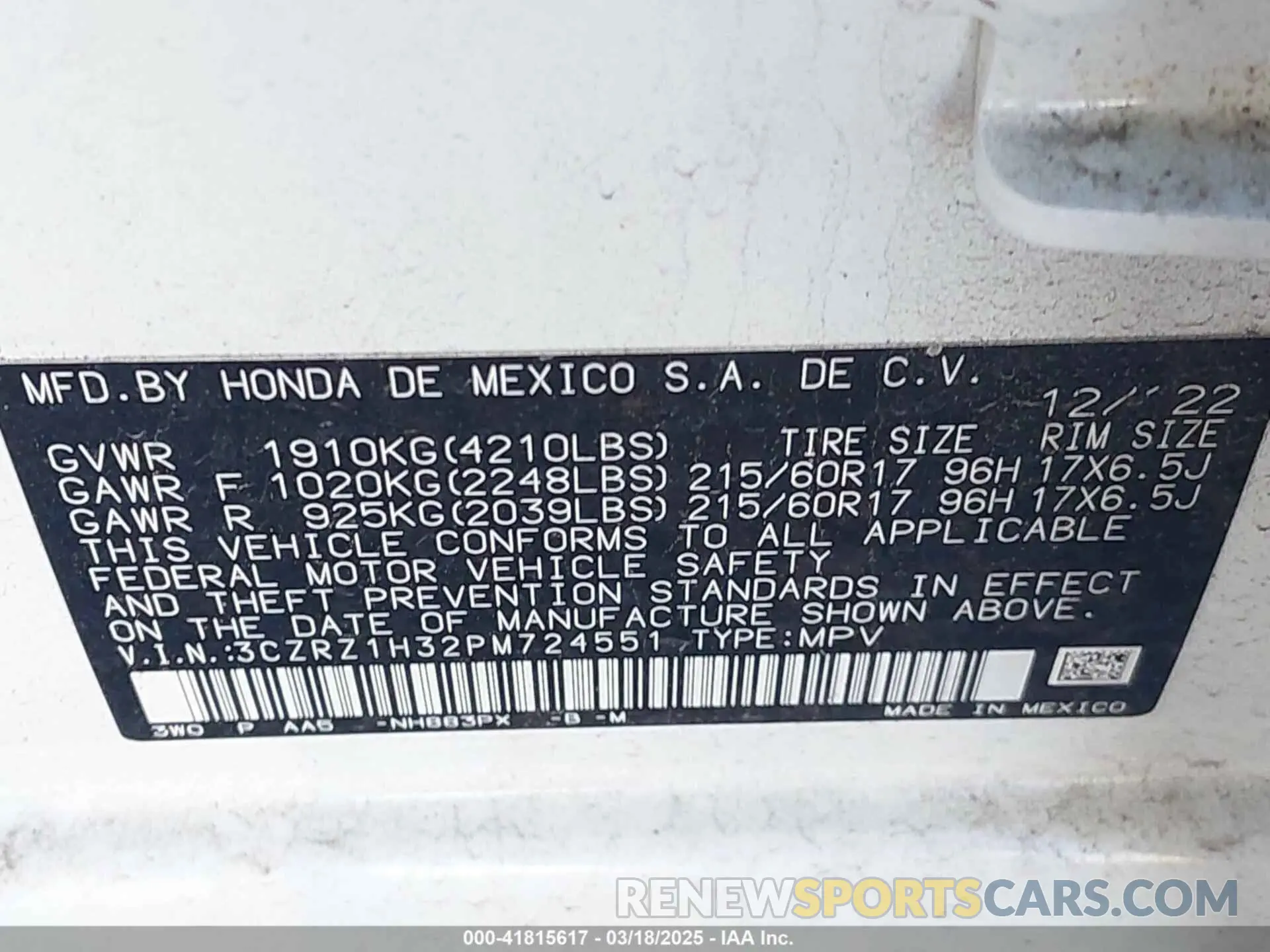 9 fotografías del automóvil dañado 3CZRZ1H32PM724551 HONDA HR-V 2023