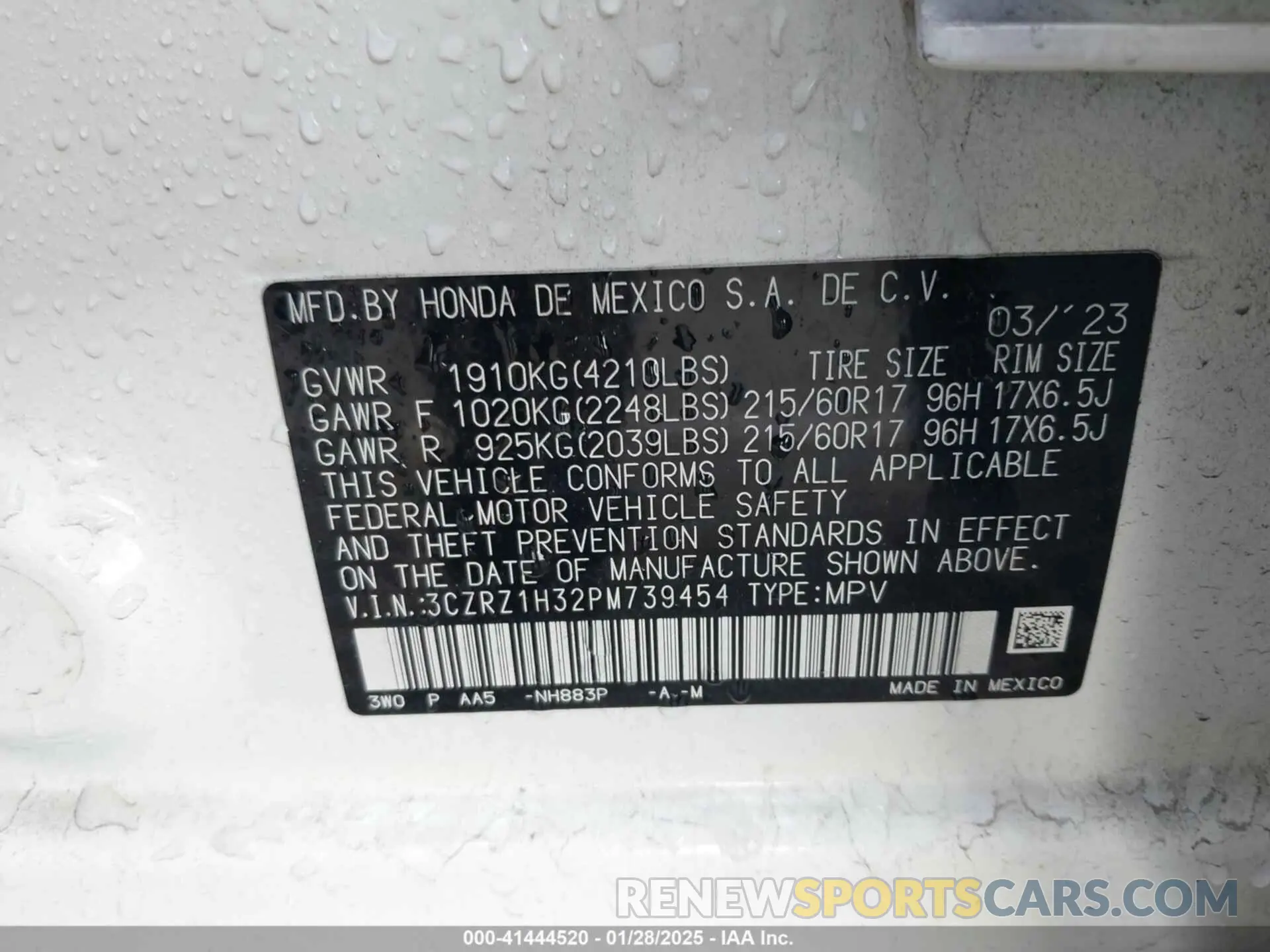 9 fotografías del automóvil dañado 3CZRZ1H32PM739454 HONDA HR-V 2023