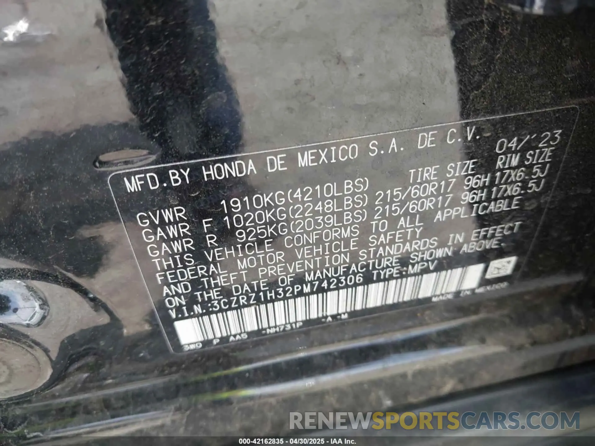 9 fotografías del automóvil dañado 3CZRZ1H32PM742306 HONDA HR-V 2023