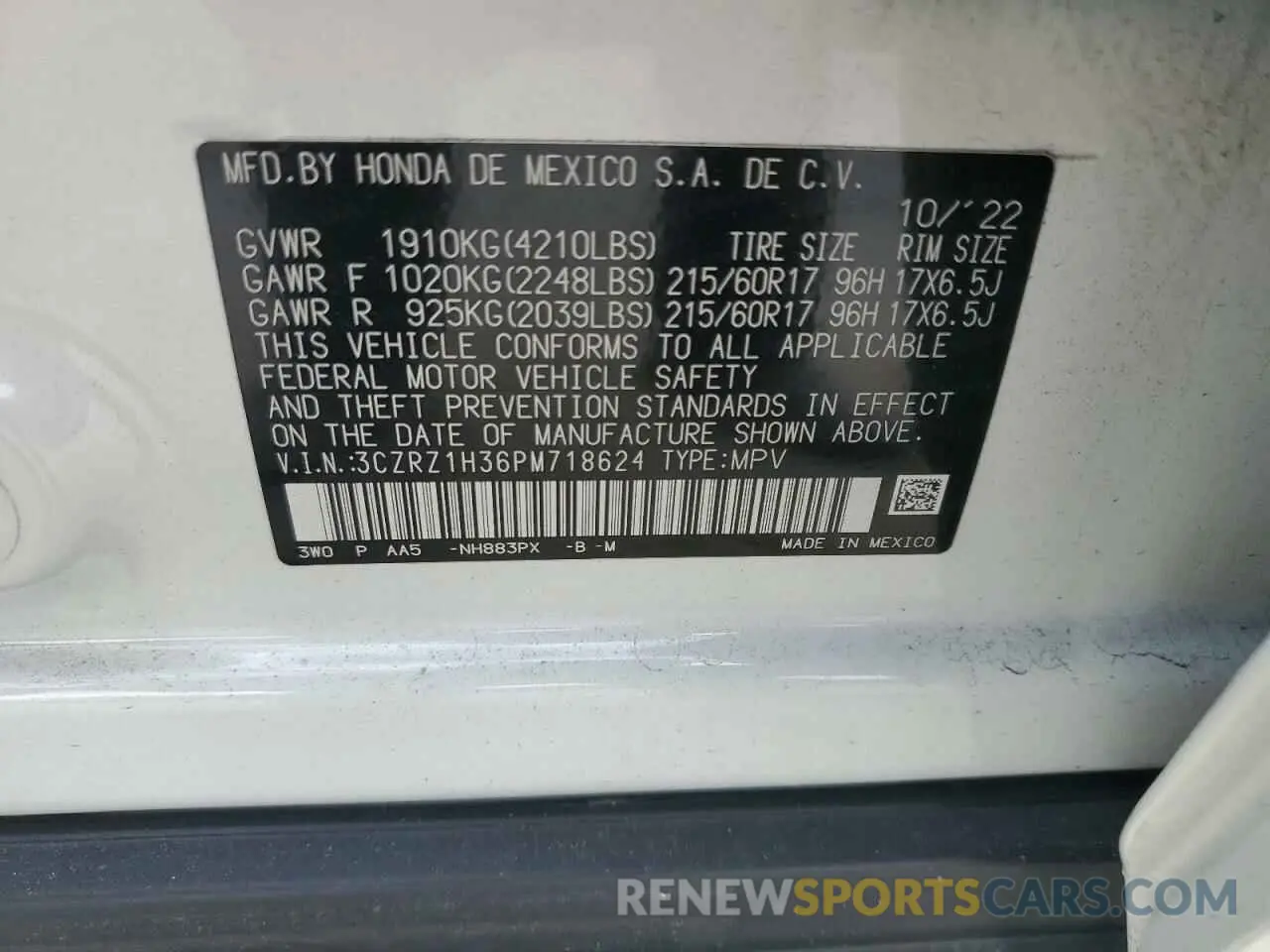13 fotografías del automóvil dañado 3CZRZ1H36PM718624 HONDA HR-V 2023