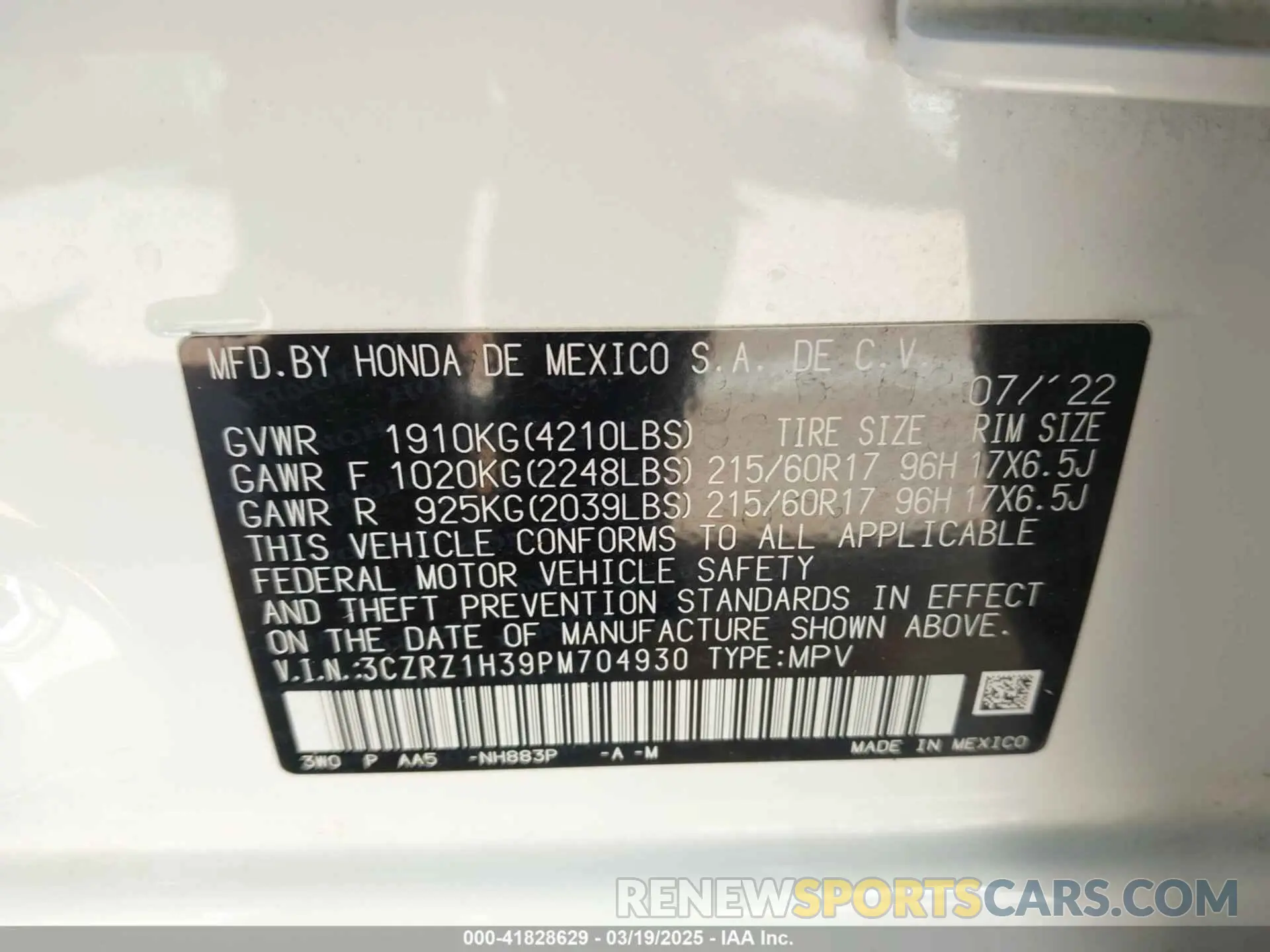 9 fotografías del automóvil dañado 3CZRZ1H39PM704930 HONDA HR-V 2023