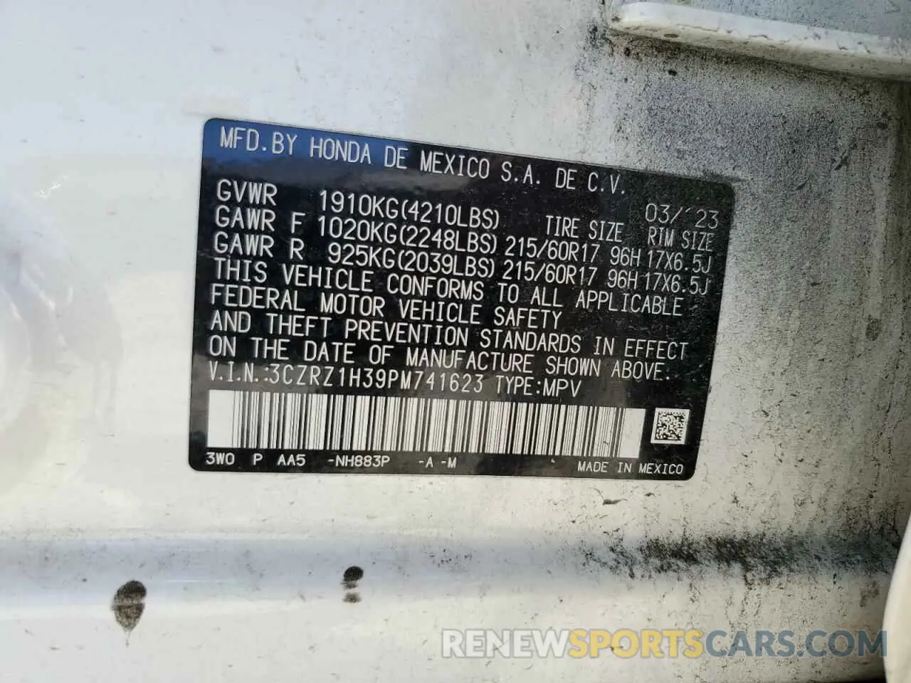 13 fotografías del automóvil dañado 3CZRZ1H39PM741623 HONDA HR-V 2023
