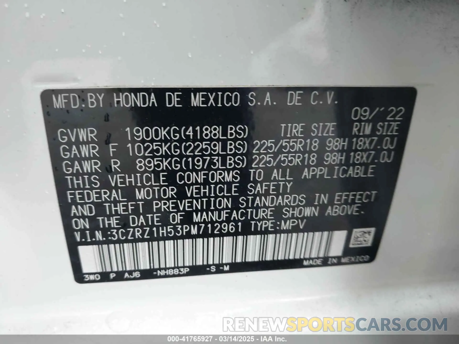 9 fotografías del automóvil dañado 3CZRZ1H53PM712961 HONDA HR-V 2023