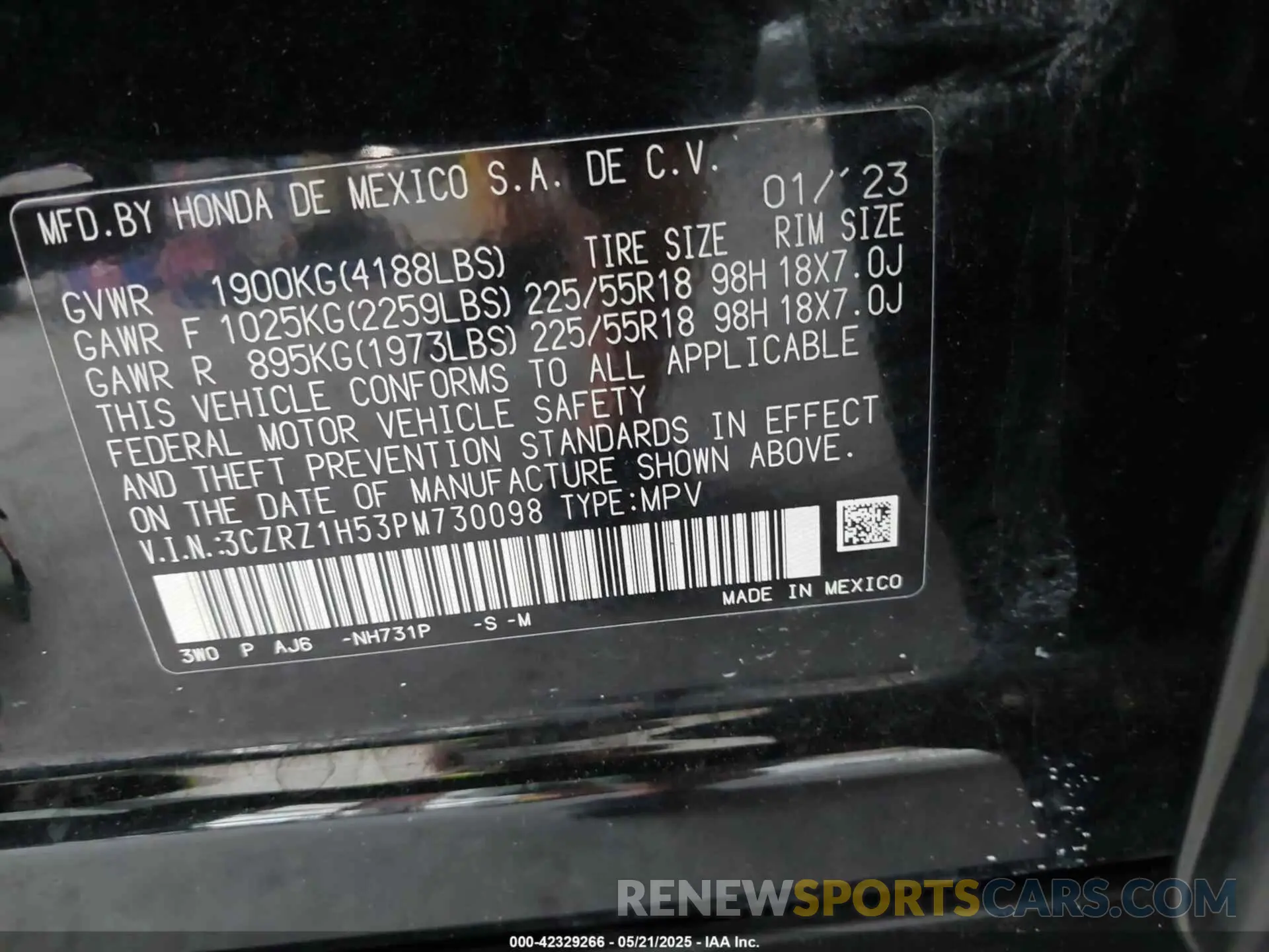 9 fotografías del automóvil dañado 3CZRZ1H53PM730098 HONDA HR-V 2023