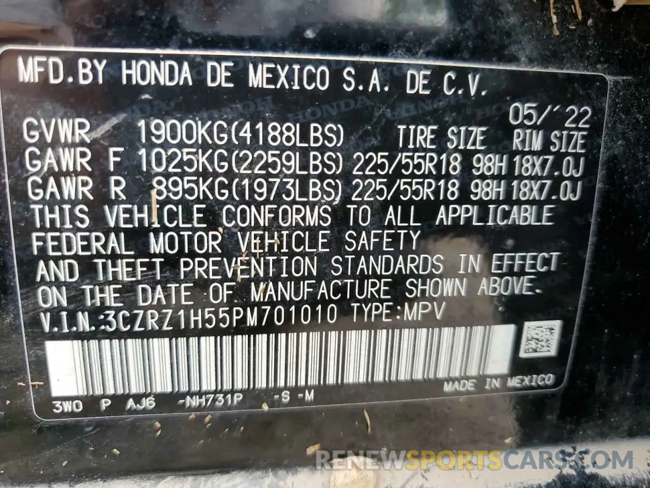 15 fotografías del automóvil dañado 3CZRZ1H55PM701010 HONDA HR-V 2023
