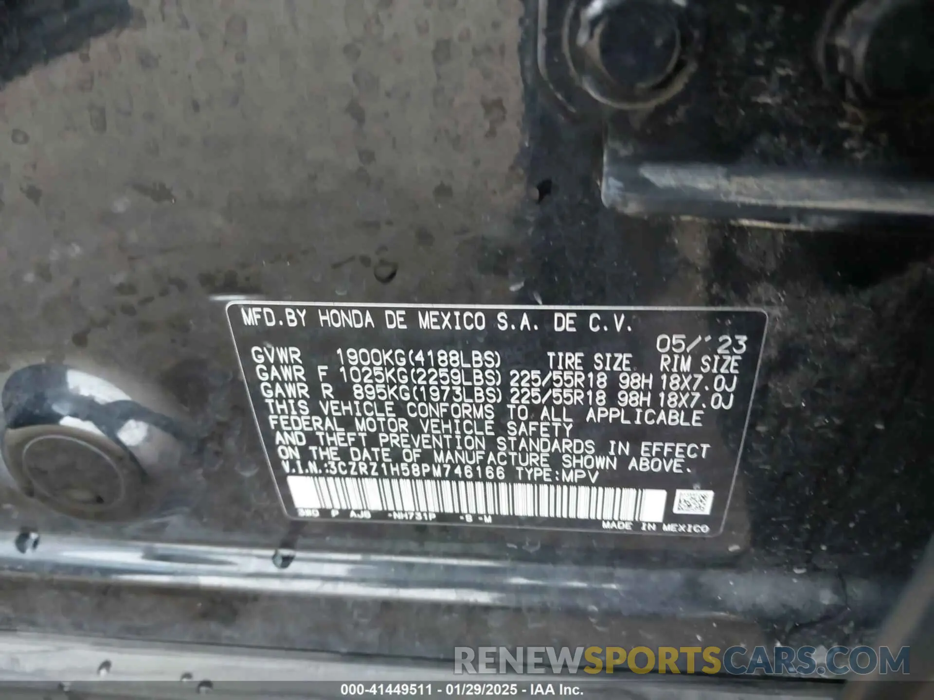 9 fotografías del automóvil dañado 3CZRZ1H58PM746166 HONDA HR-V 2023