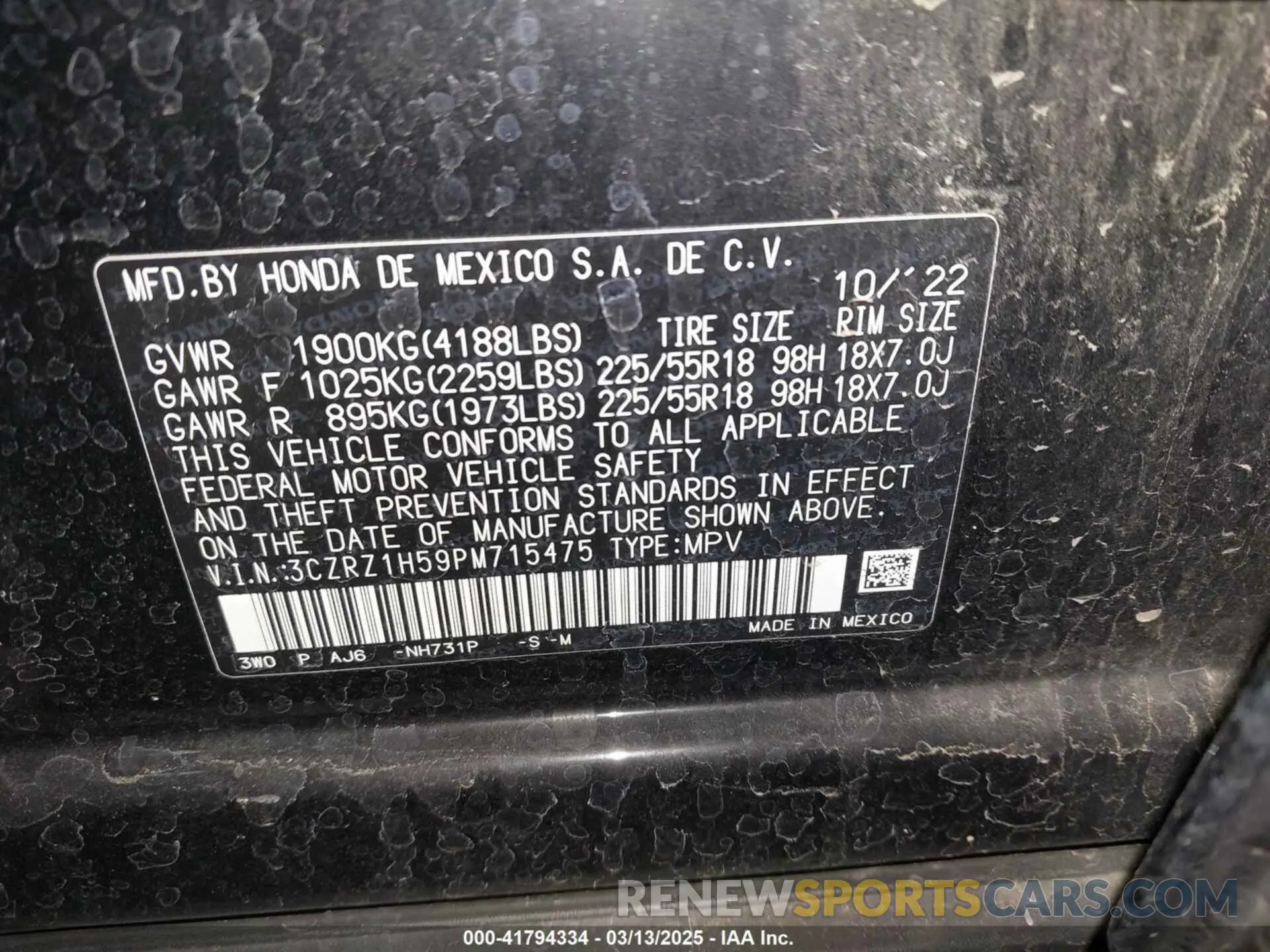 9 fotografías del automóvil dañado 3CZRZ1H59PM715475 HONDA HR-V 2023