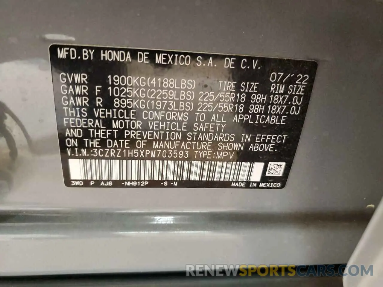 13 fotografías del automóvil dañado 3CZRZ1H5XPM703593 HONDA HR-V 2023