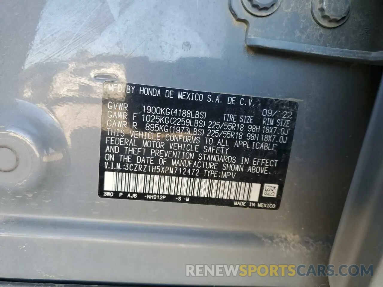 15 fotografías del automóvil dañado 3CZRZ1H5XPM712472 HONDA HR-V 2023