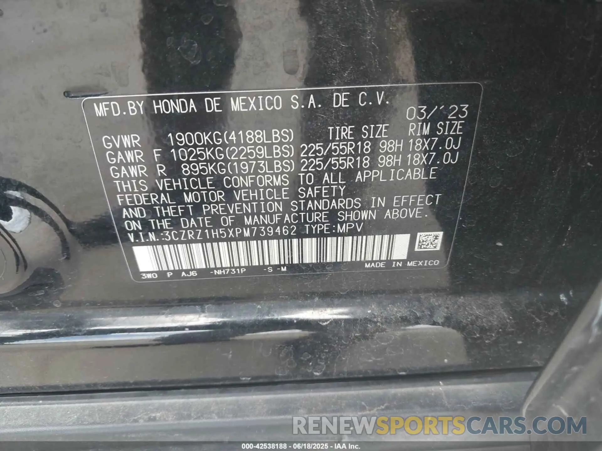 9 fotografías del automóvil dañado 3CZRZ1H5XPM739462 HONDA HR-V 2023