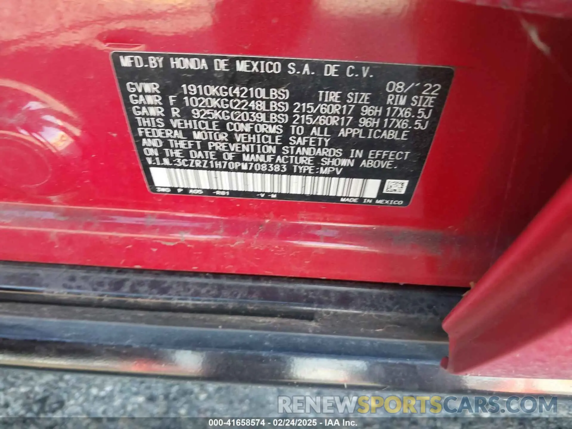 9 fotografías del automóvil dañado 3CZRZ1H70PM708383 HONDA HR-V 2023