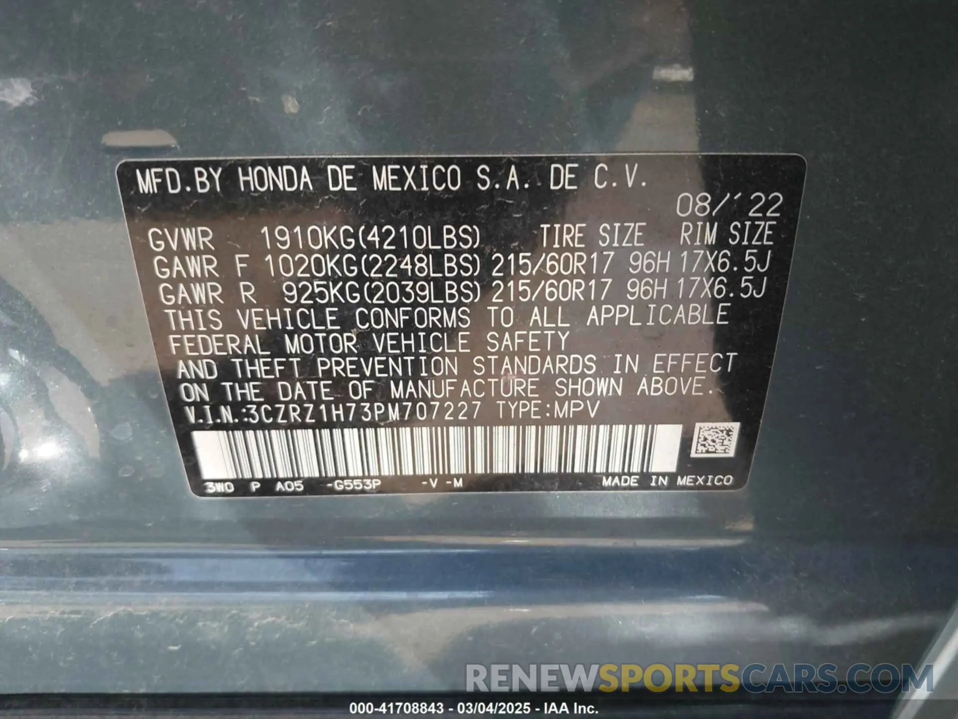 9 fotografías del automóvil dañado 3CZRZ1H73PM707227 HONDA HR-V 2023
