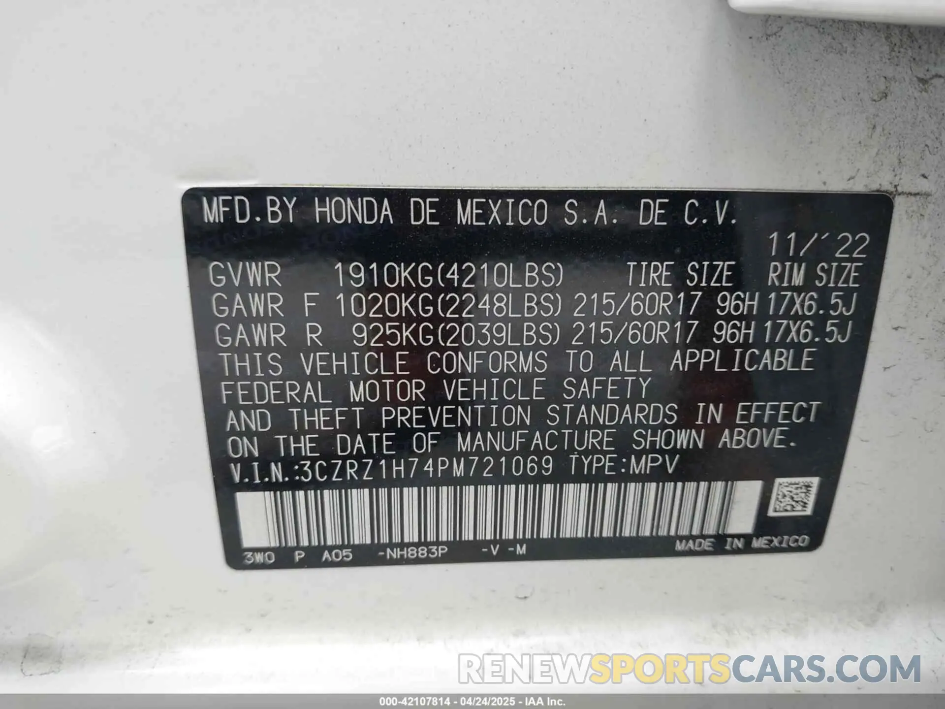 9 fotografías del automóvil dañado 3CZRZ1H74PM721069 HONDA HR-V 2023