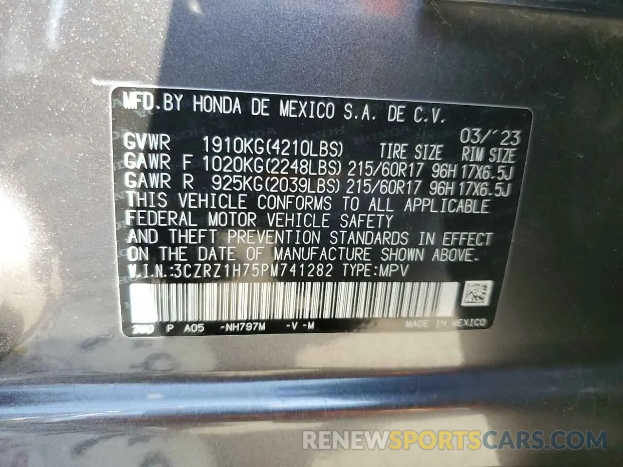 12 fotografías del automóvil dañado 3CZRZ1H75PM741282 HONDA HR-V 2023