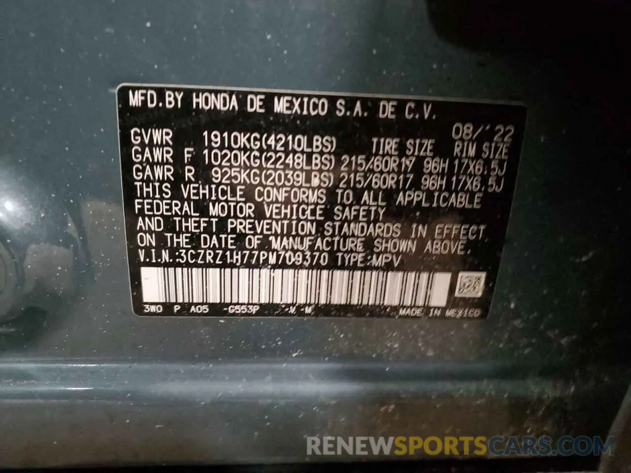 15 fotografías del automóvil dañado 3CZRZ1H77PM709370 HONDA HR-V 2023
