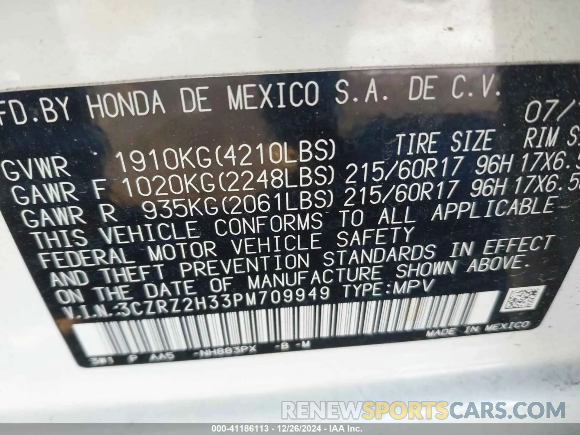 9 fotografías del automóvil dañado 3CZRZ2H33PM709949 HONDA HR-V 2023