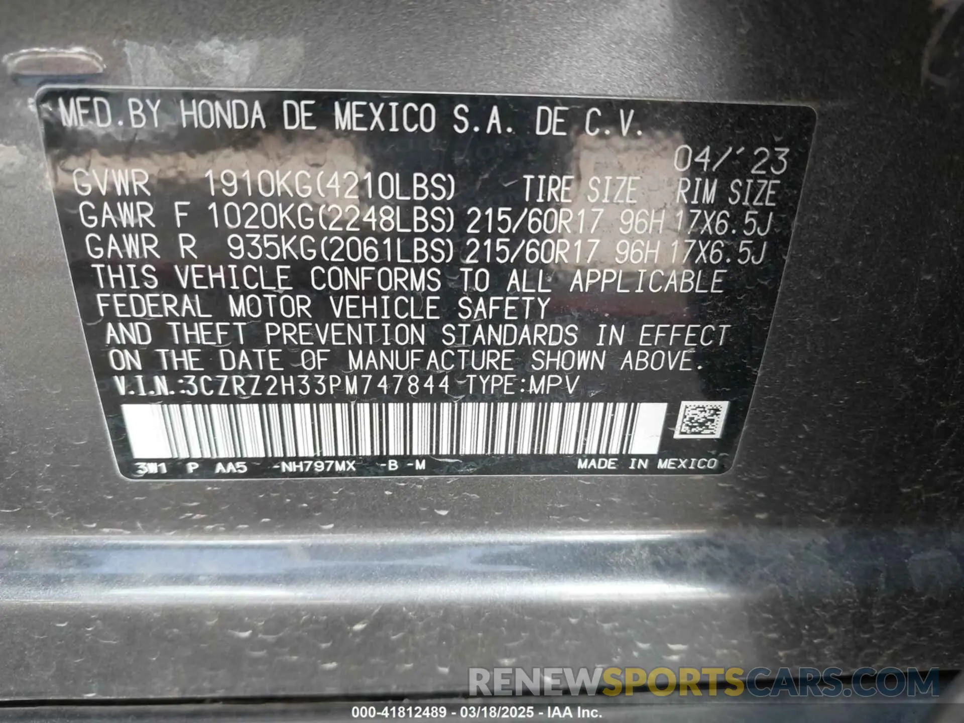 9 fotografías del automóvil dañado 3CZRZ2H33PM747844 HONDA HR-V 2023