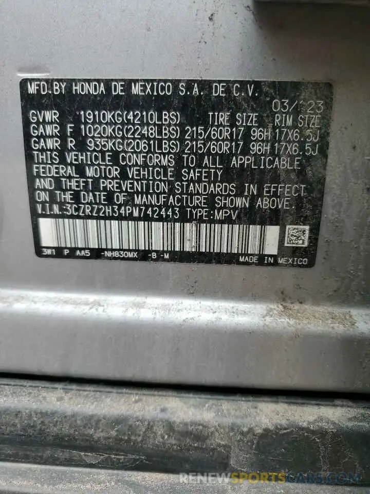 13 fotografías del automóvil dañado 3CZRZ2H34PM742443 HONDA HR-V 2023