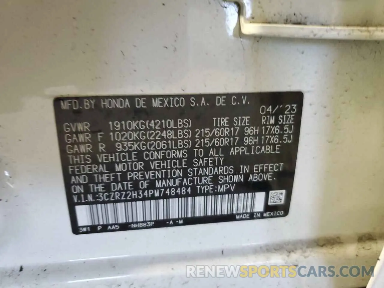14 fotografías del automóvil dañado 3CZRZ2H34PM748484 HONDA HR-V 2023