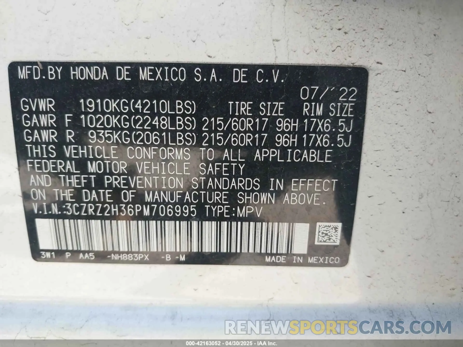 9 fotografías del automóvil dañado 3CZRZ2H36PM706995 HONDA HR-V 2023