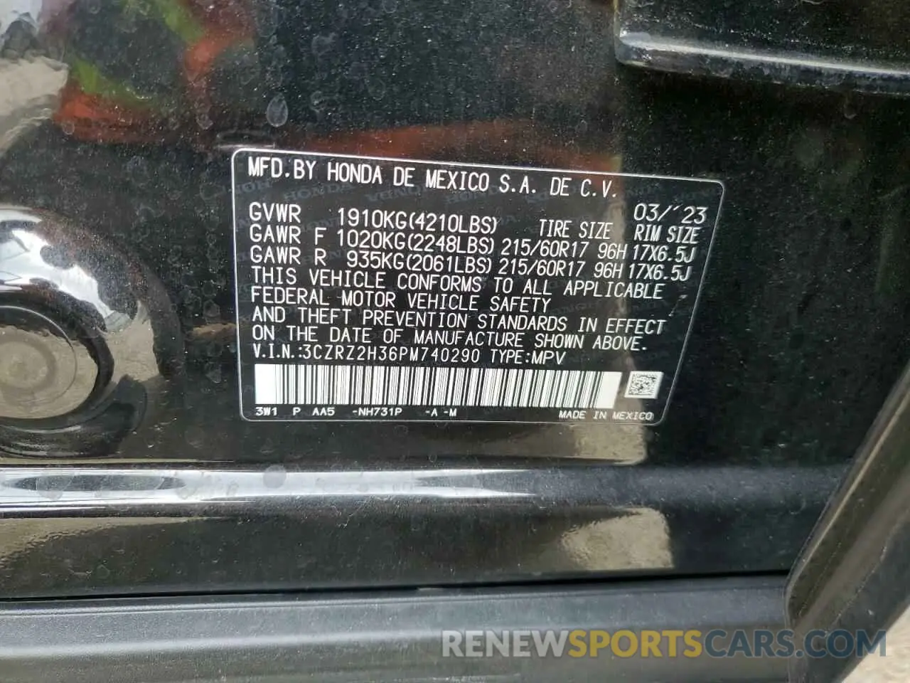 15 fotografías del automóvil dañado 3CZRZ2H36PM740290 HONDA HR-V 2023