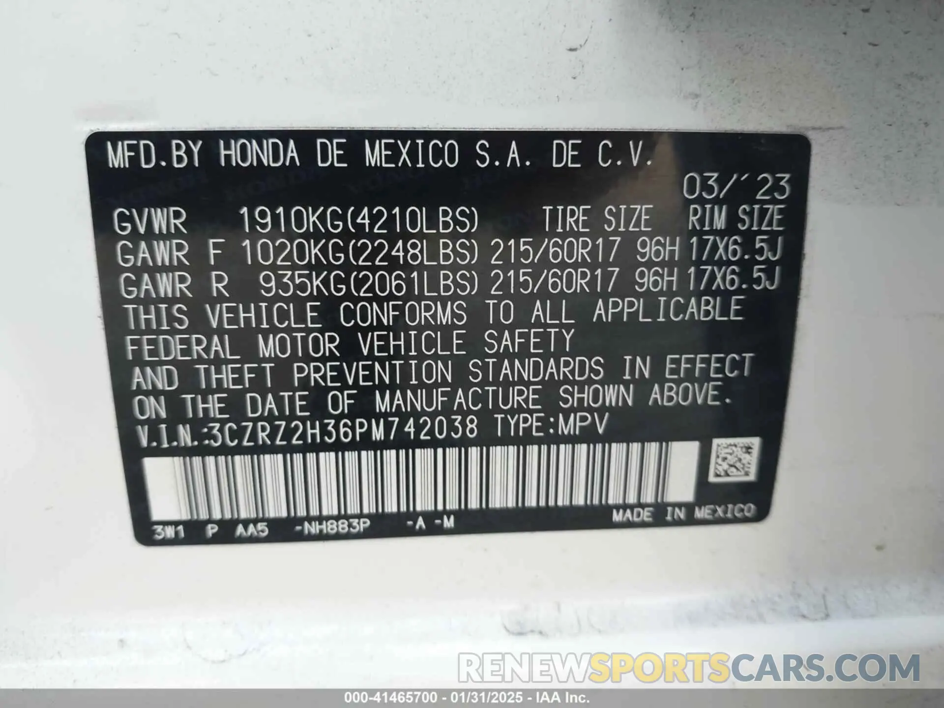 9 fotografías del automóvil dañado 3CZRZ2H36PM742038 HONDA HR-V 2023