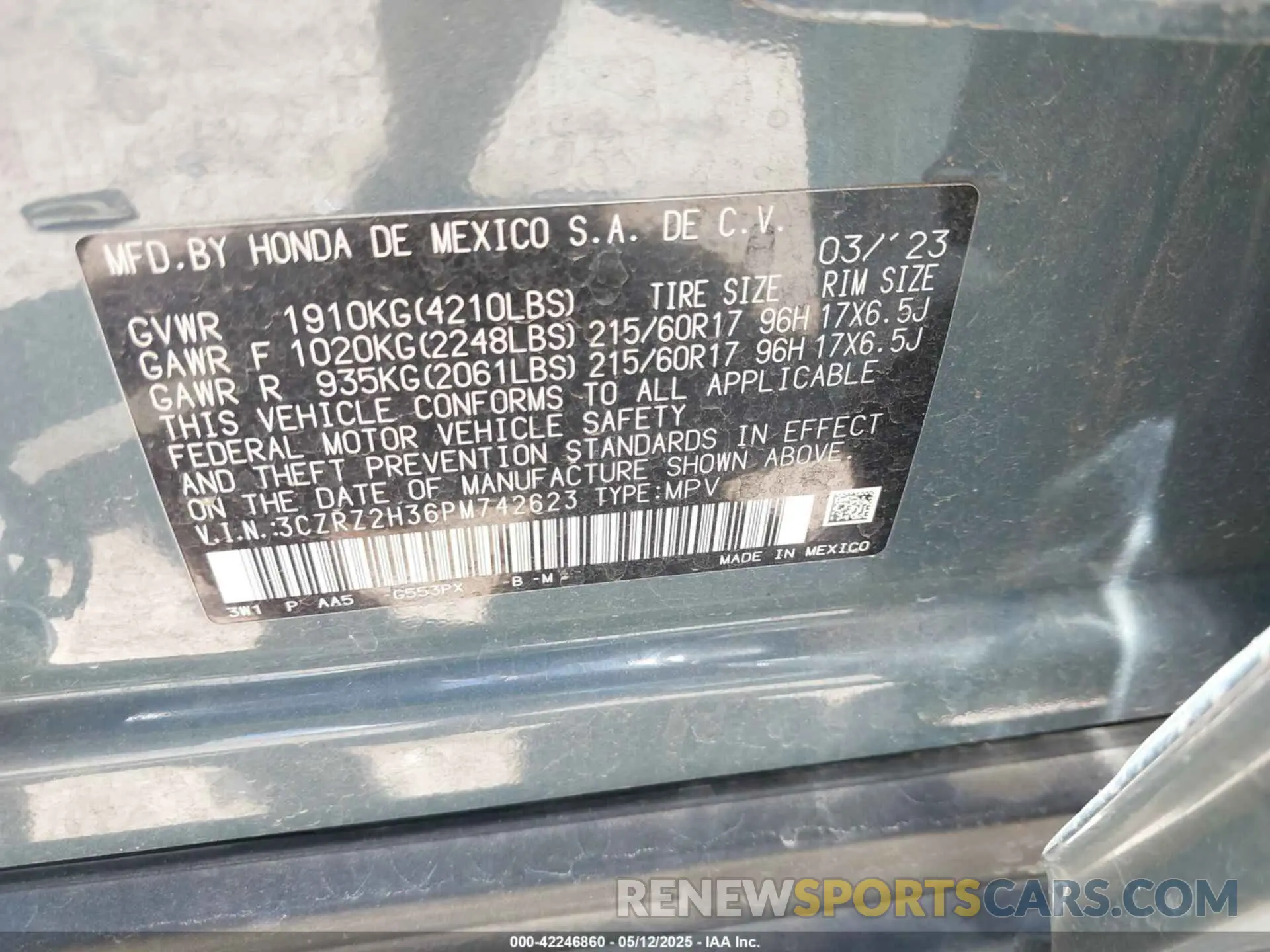 9 fotografías del automóvil dañado 3CZRZ2H36PM742623 HONDA HR-V 2023
