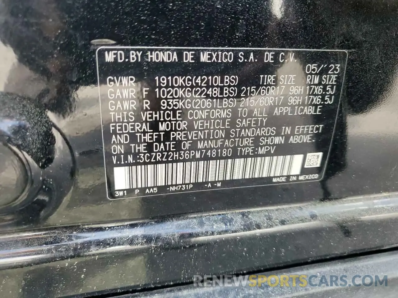 13 fotografías del automóvil dañado 3CZRZ2H36PM748180 HONDA HR-V 2023