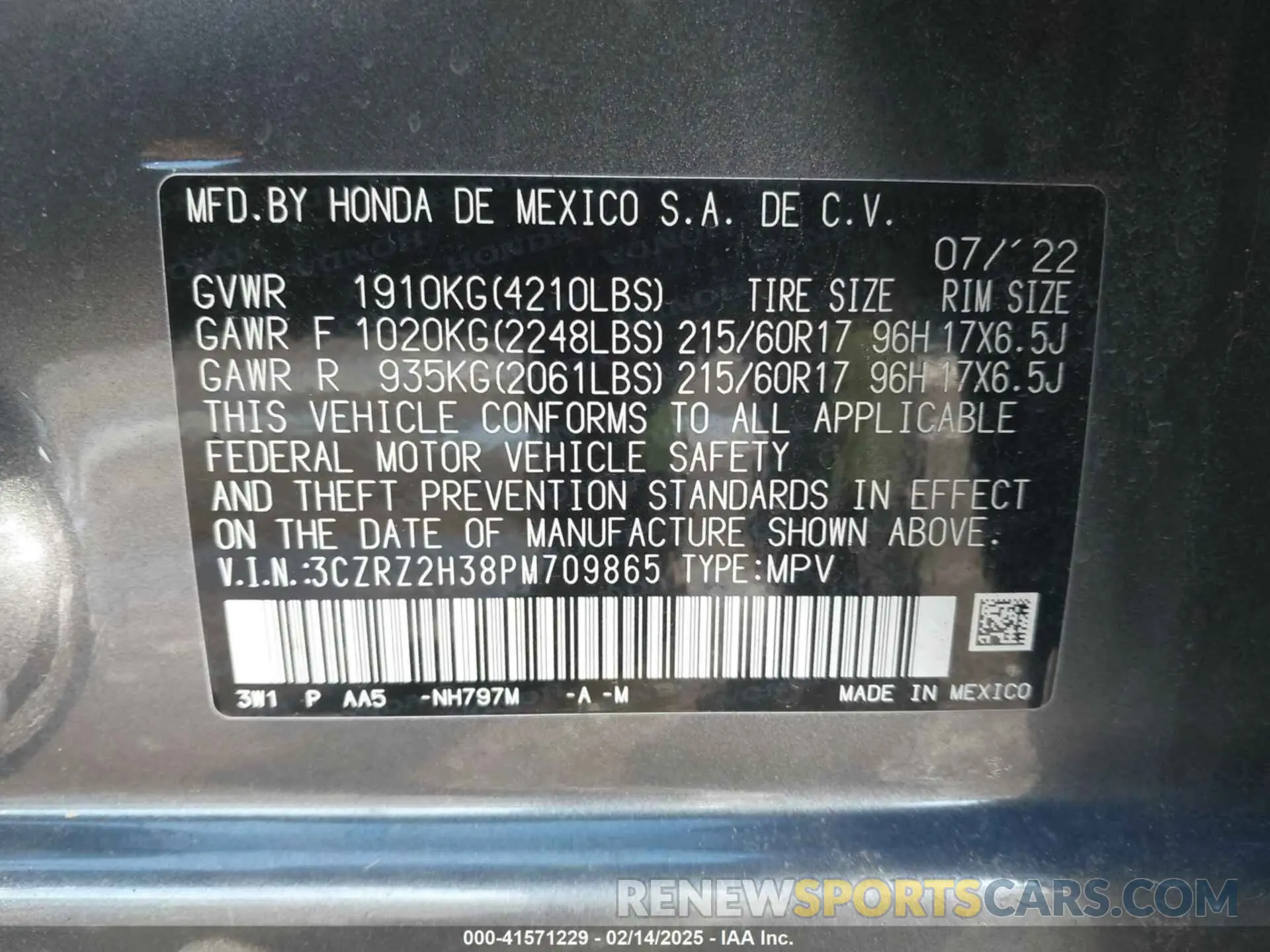 9 fotografías del automóvil dañado 3CZRZ2H38PM709865 HONDA HR-V 2023