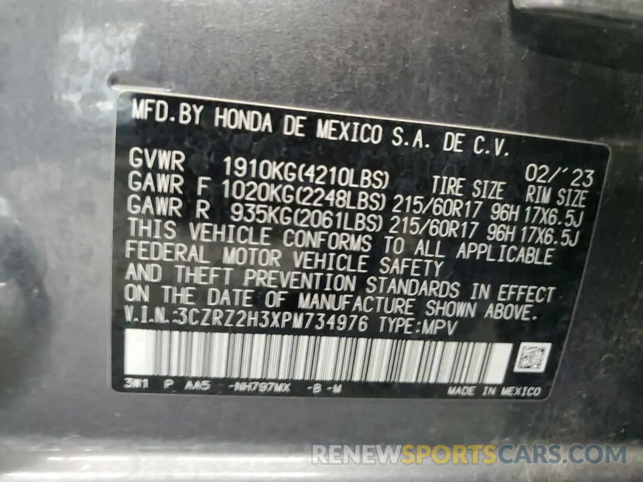 14 fotografías del automóvil dañado 3CZRZ2H3XPM734976 HONDA HR-V 2023