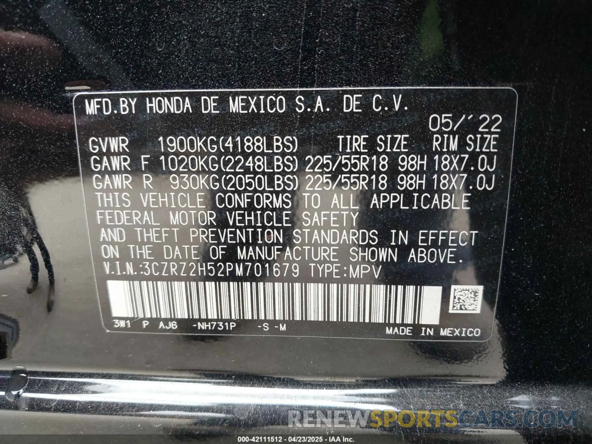 9 fotografías del automóvil dañado 3CZRZ2H52PM701679 HONDA HR-V 2023