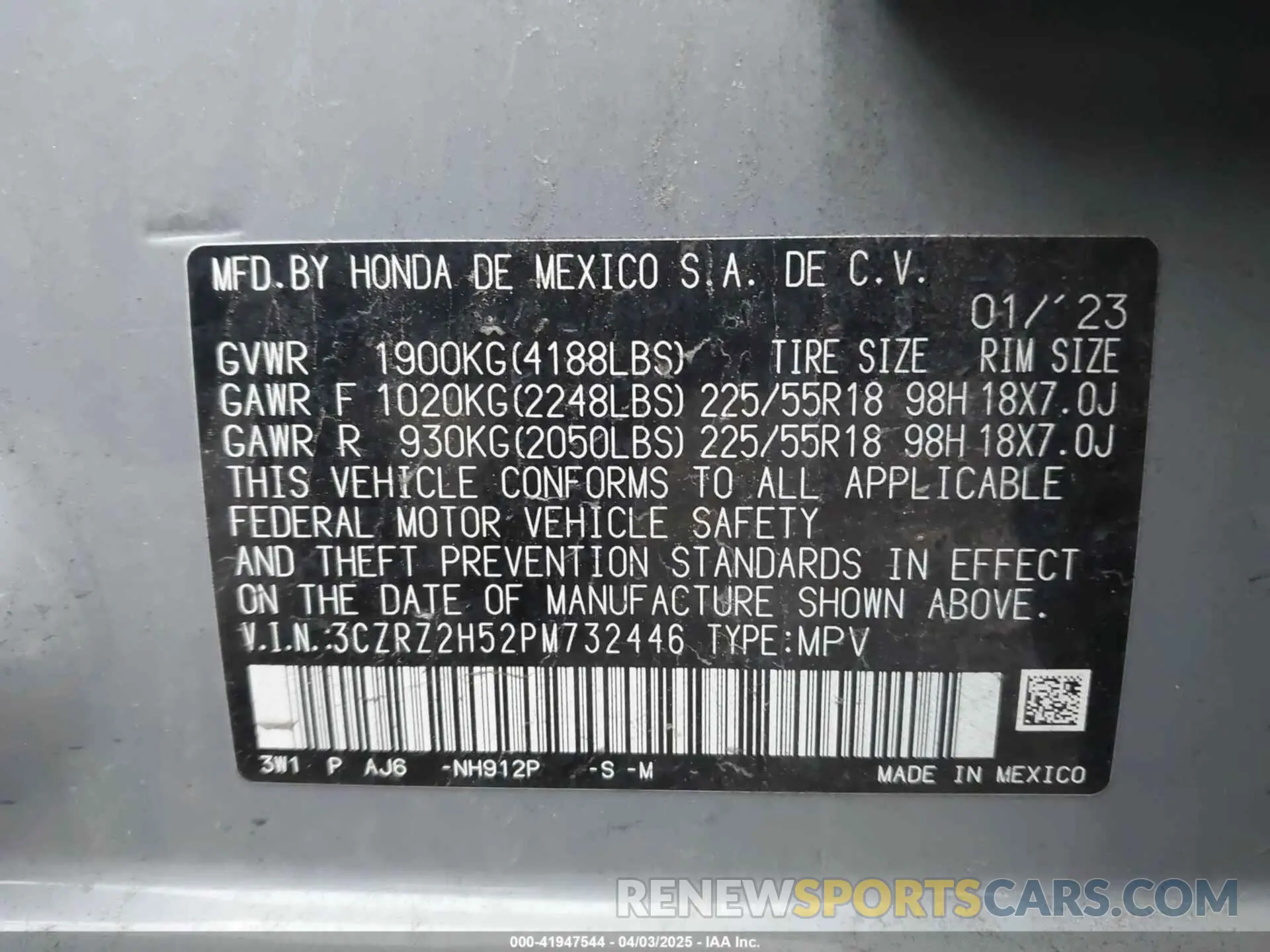 9 fotografías del automóvil dañado 3CZRZ2H52PM732446 HONDA HR-V 2023